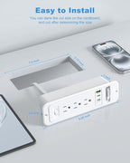 Recessed Power Strip with Retractable USB C Cable, 2 PD 20W USB C, Flush Mount - Image 6