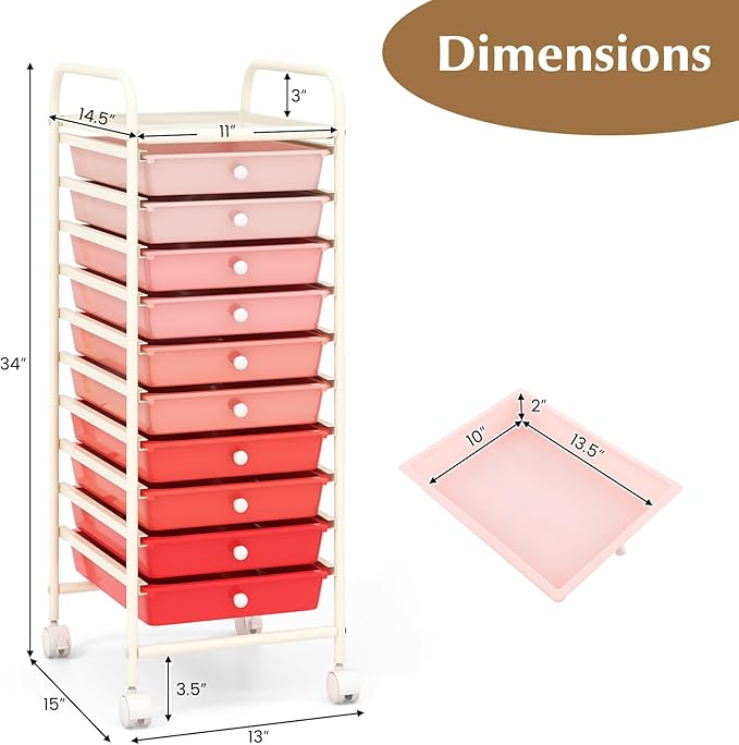 GLACER 10 Drawers Rolling Cart, Storage Cart - Image 3