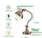 dimmable touch control antique brass desk lamp with showing dimensions