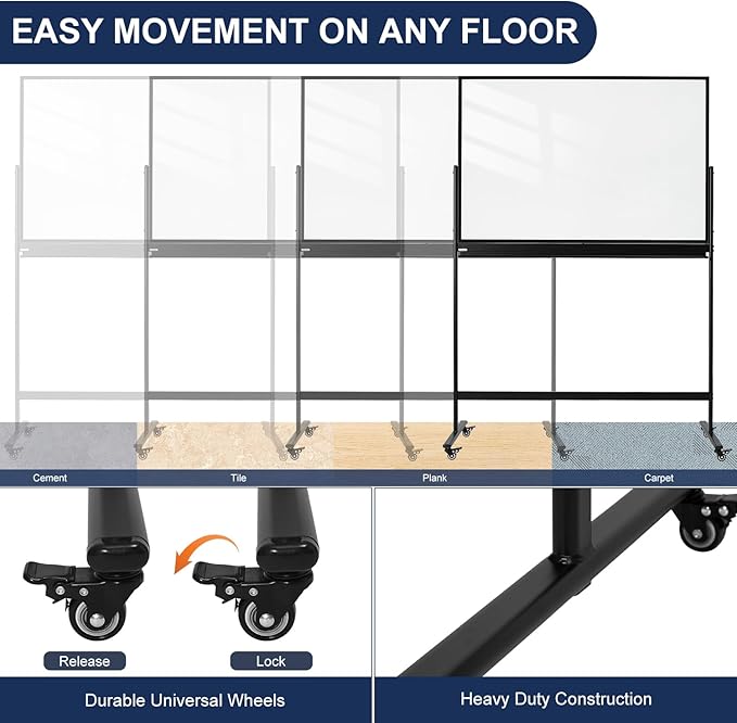 TSJ-OFFICE Rolling Clear-Glass Whiteboard on Wheels - Image 5