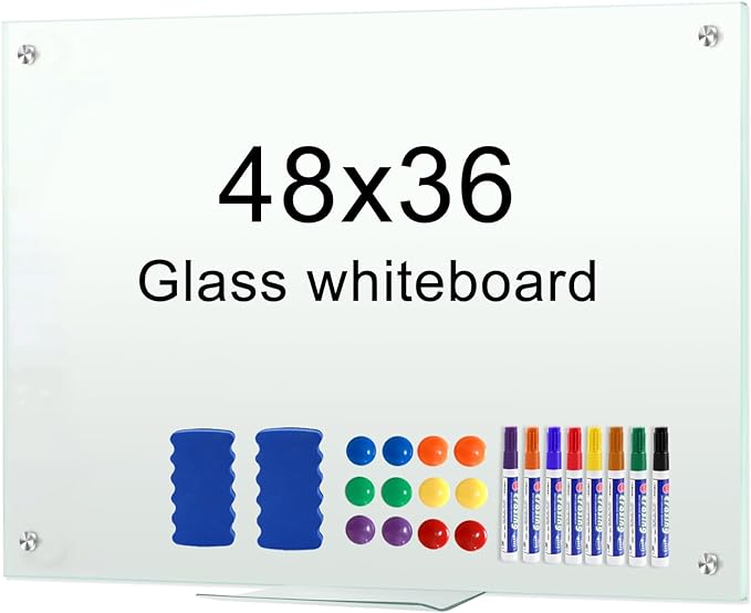 H-Qprobd Dry Erase White Board 48"x36" Glass Magnetic Whiteboard by H-Qprobd