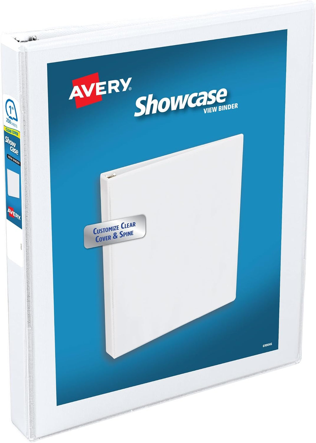 Avery Showcase Standard View 3 Ring Binders, 1" Slant Rings, 250-Sheet Capacity, 1.4 Inch Wide Spine, White Binders, Ideal for Lightweight Organization and Occasional Referencing (12-Pack of 19601)