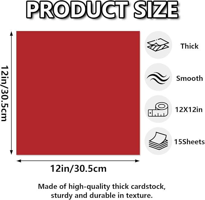 15 Sheets Red Cardstock 12"x12", 250gsm/90lb Heavyweight Cardstock Paper - Image 2