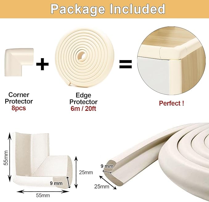 Baby Proof Corners and Edges Protector 20ft Edge+8 Corner Guard, Fireplace Baby - Image 6