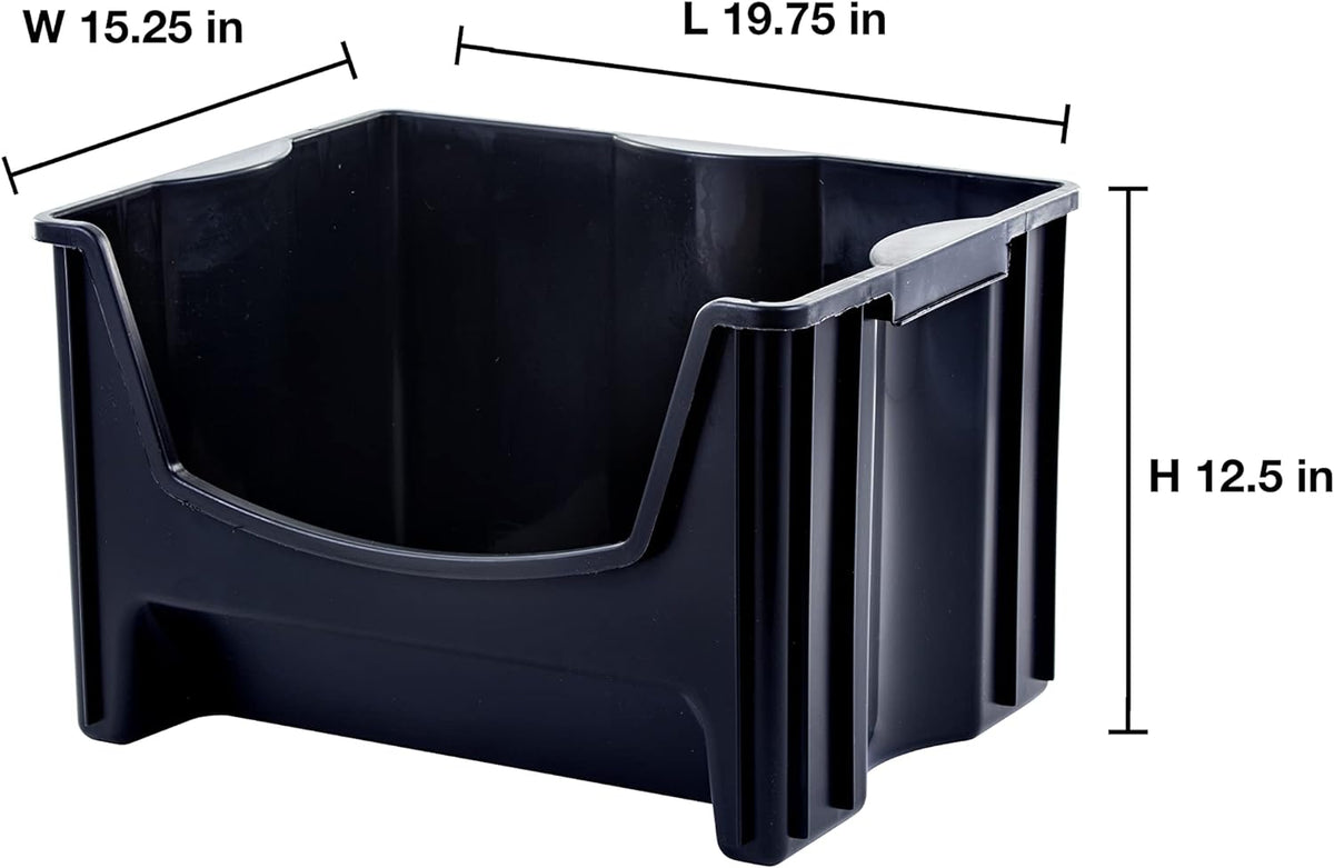 mighty tuff jumbo stackable storage bins, pack of shown in use