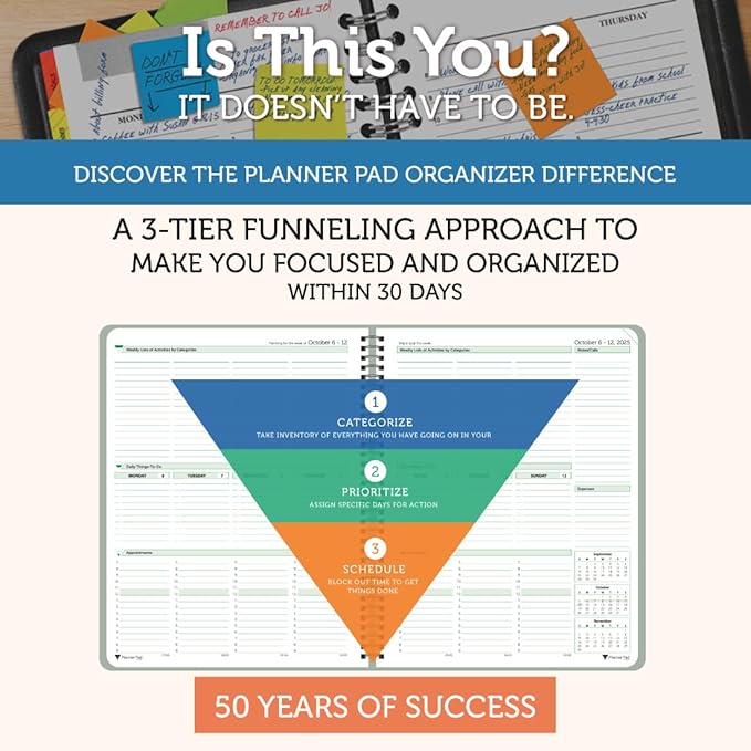 Planner Pad Spiral Bound 3-Tier Funnel Down 12 Month Organizer, October 2025 – - Image 2