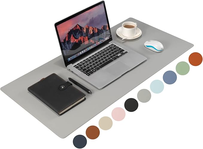 Wolaile PU Leather Desk Pad Blotter, Light Grey Waterproof Office Desktop Mat by Wolaile