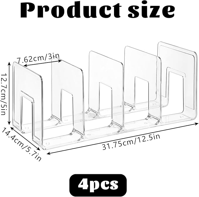 Lemecima 4 Pack Acrylic File Sorter, 4-Section Clear Desktop File Folder Holder - Image 2