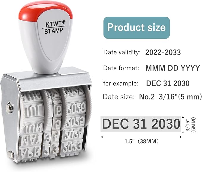 KTWT 1.5" Rubber Stamp Line Dater, Date Stamp, Office Stamp, Rotating Stamp - Image 2