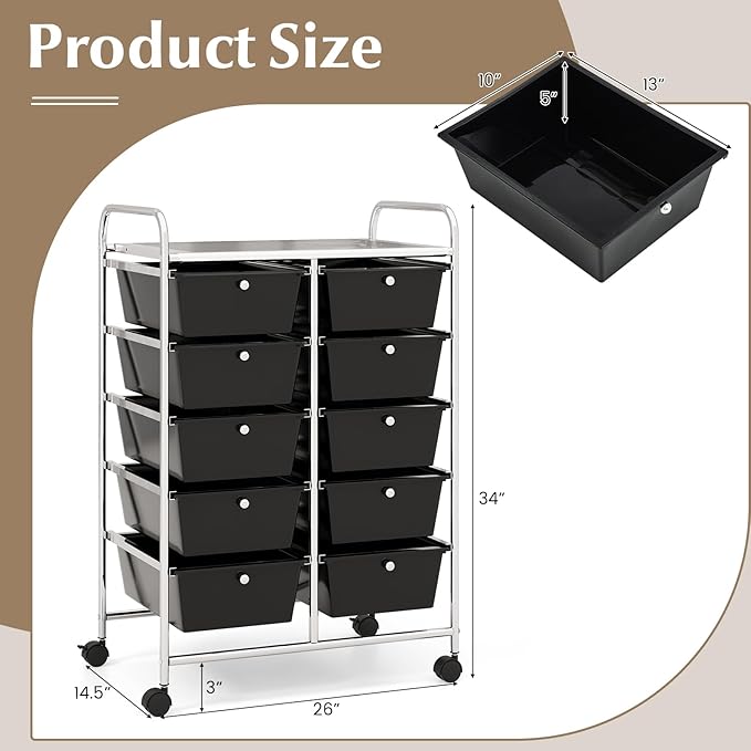 GOFLAME 10-Drawer Rolling Storage Cart, Art Craft Storage Organizer on Wheels - Image 3
