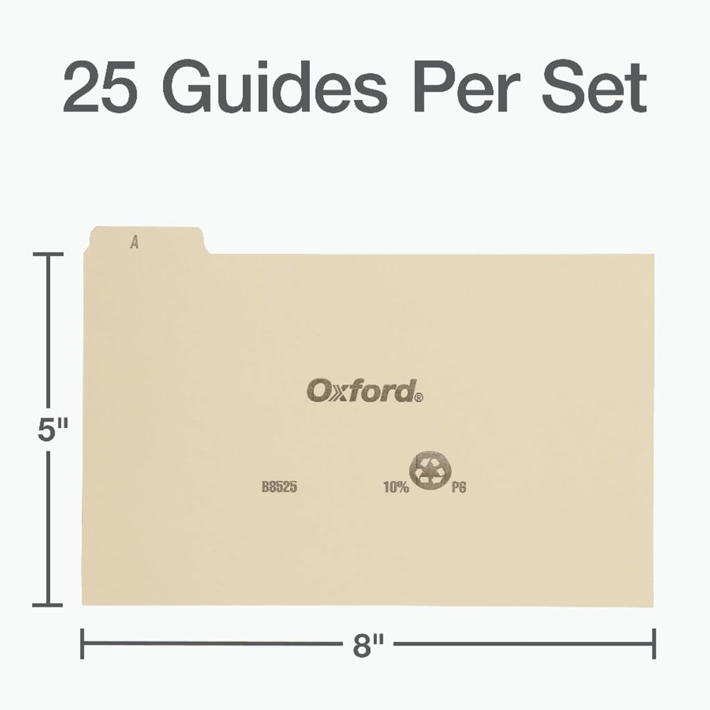 Oxford A-Z Card Guides, 5" x 8", 1/5-Cut Tabs, Manila, 25/Set (B8525)