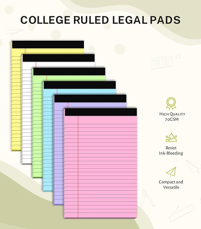 36 Pack Note Pads 5x8, Narrow Ruled Legal Pad, 30 Sheet/notepad, Colored Legal - Image 2