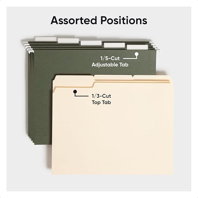 Smead Hanging File Folder, 1/5-Cut Adjustable Tab, Letter Size, Standard Green - Image 3