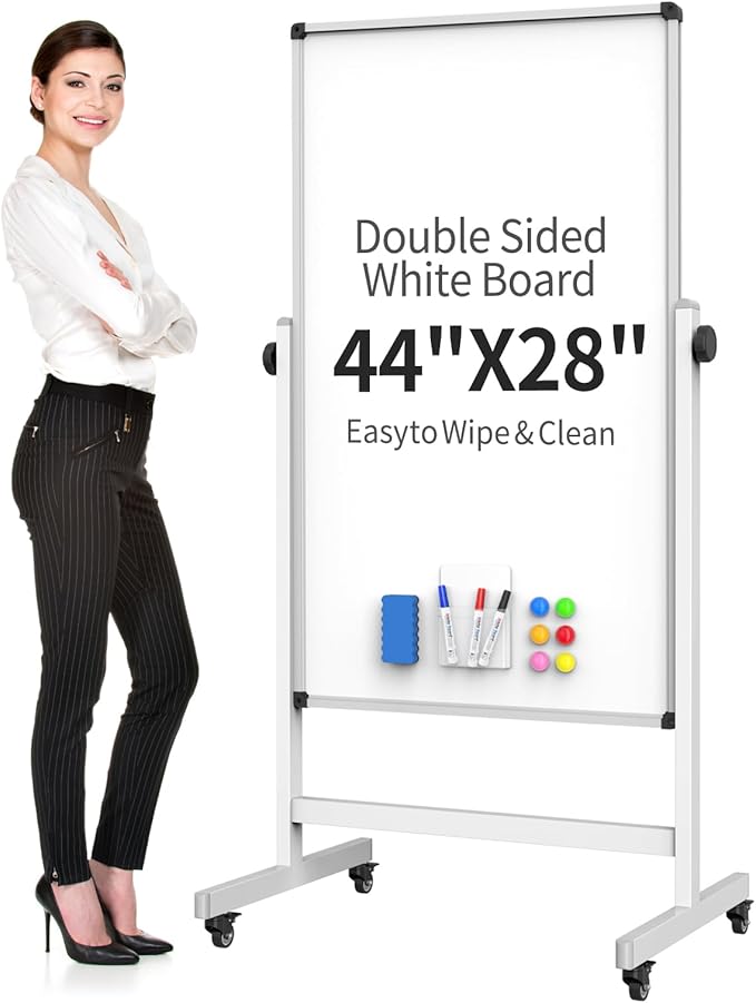 Rolling Whiteboard, Double Sided Magnetic Dry Erase Board Height Adjustable by UIFER