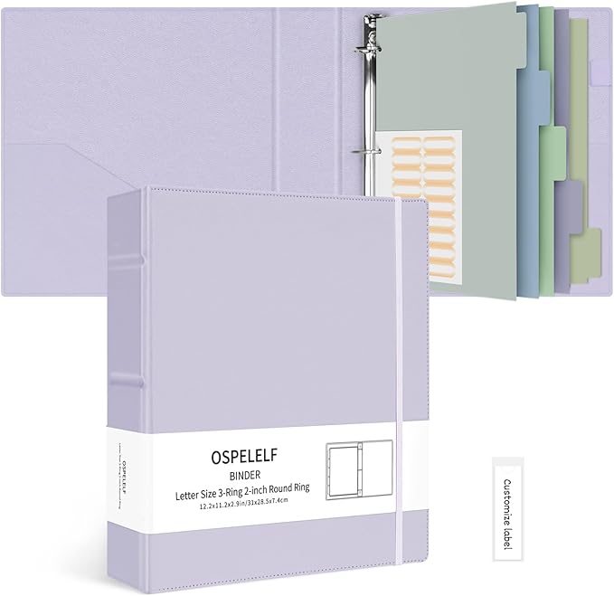 Ospelelf Vintage Hardcover 3 Ring 2 inch Leather Binder, Professional Binders by OspelelfOfficeSupplies