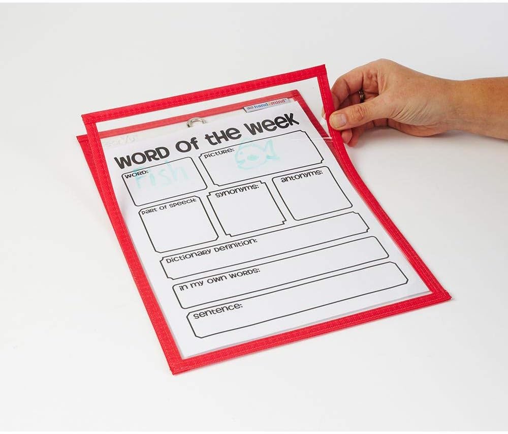 hand2mind Reusable Clear-Vu Dry Erase Pockets for Students, Dry Erase Office Supplies, Teacher Supplies for Classroom, School Supplies, Classroom Supplies (Pack of 5)