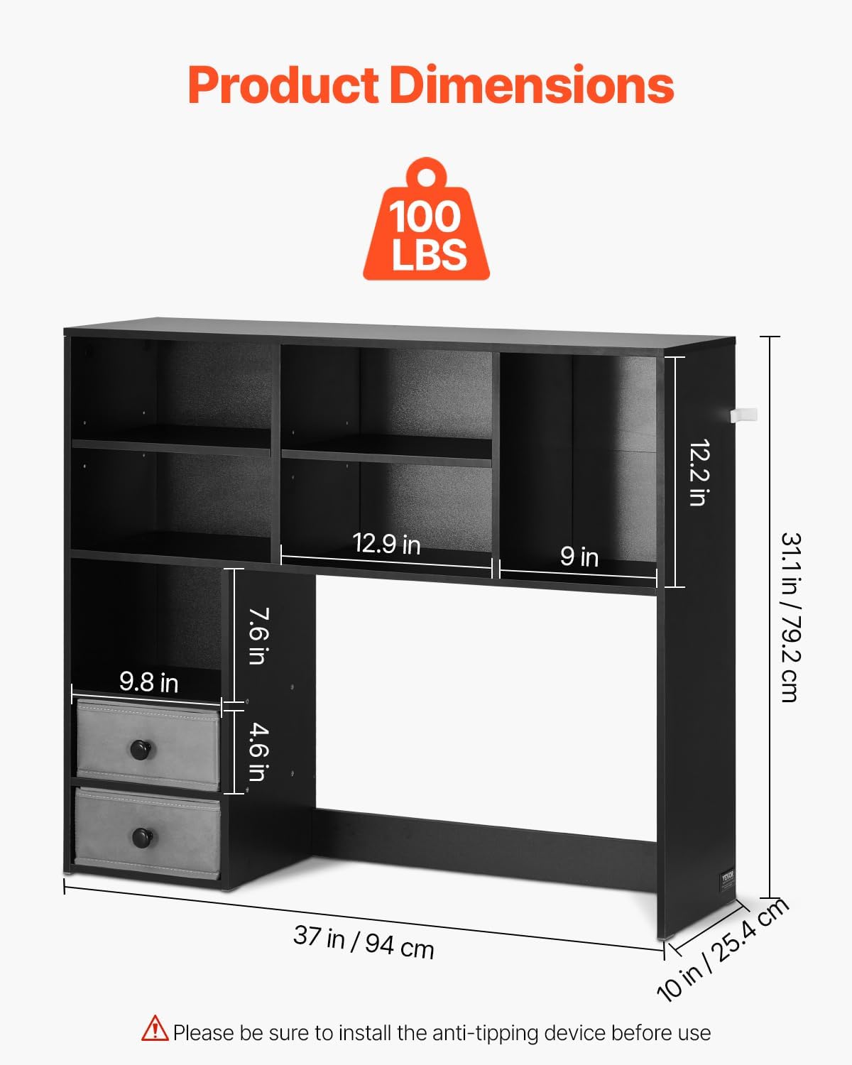 VEVOR 3-Tier Desktop Storage Organizer, 37" x 10" x 31.1" Offi...