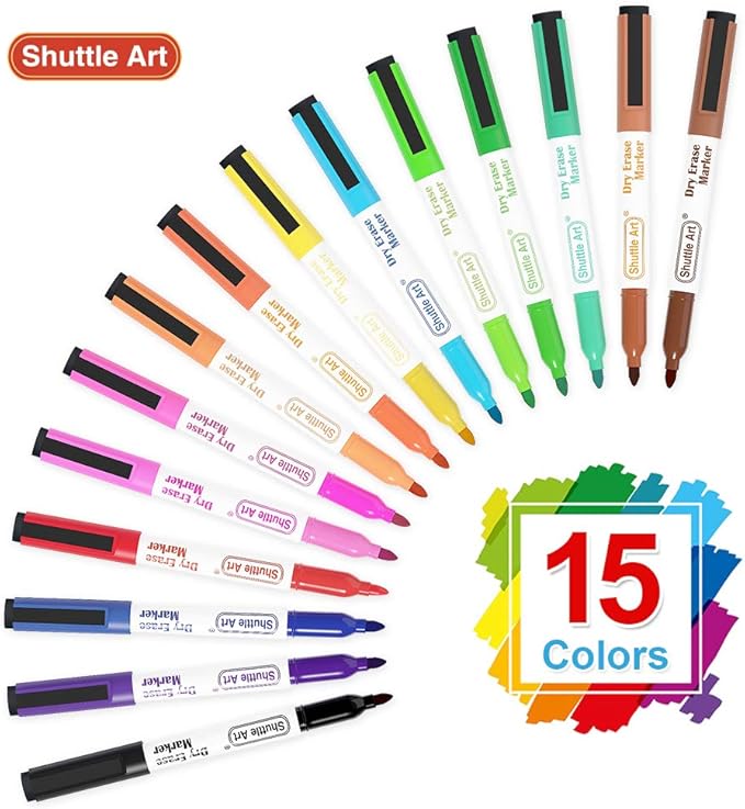 Shuttle Art Dry Erase Markers, 15 Colors Magnetic Whiteboard Markers - Image 2