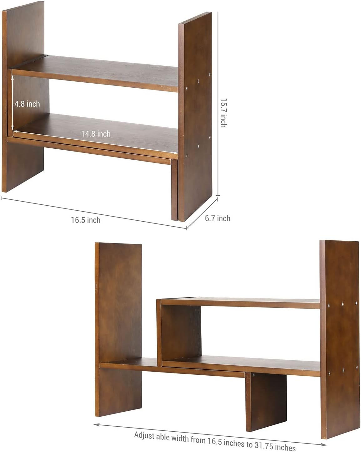 MyGift Adjustable Brown Solid Wood Desktop Storage Organizer Display Shelf Bo...