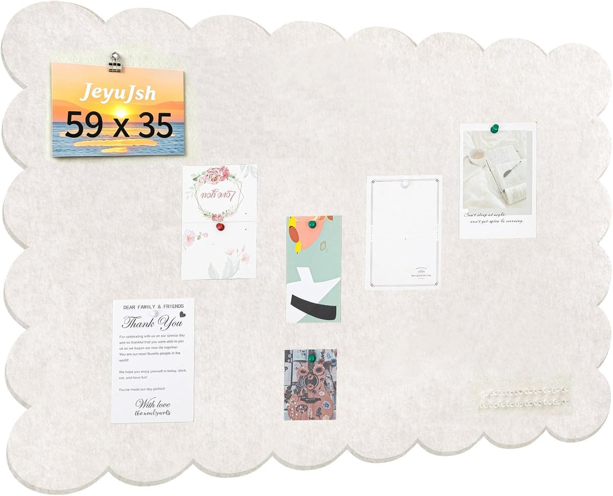 Scalloped Felt Bulletin Board 59" × 35", Large Pin Board for Wall
