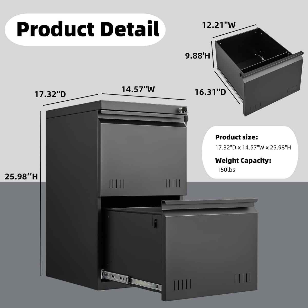 approgreent 2 drawer file cabinets for home office, close-up detail