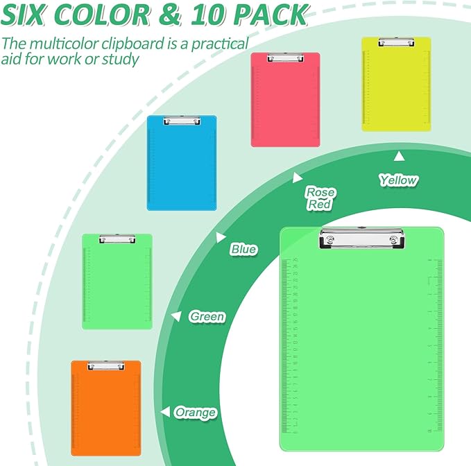 Plastic Clipboards, PANDRI 10 Pack Clear Colored Clipboards, Low Profile Clip - Image 3