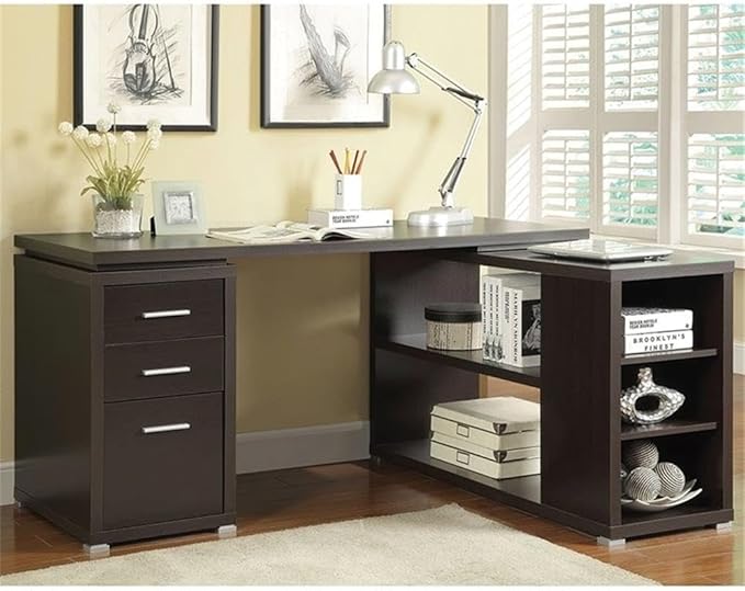 Pemberly Row L Shape Corner Storage Desk in Brown Cappuccino, Letter/Legal File - Image 2