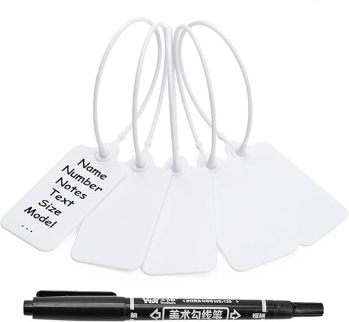 100 White Blank Plastic Tags for Labeling Waterproof Hanging Labels Writable by LeadSeals