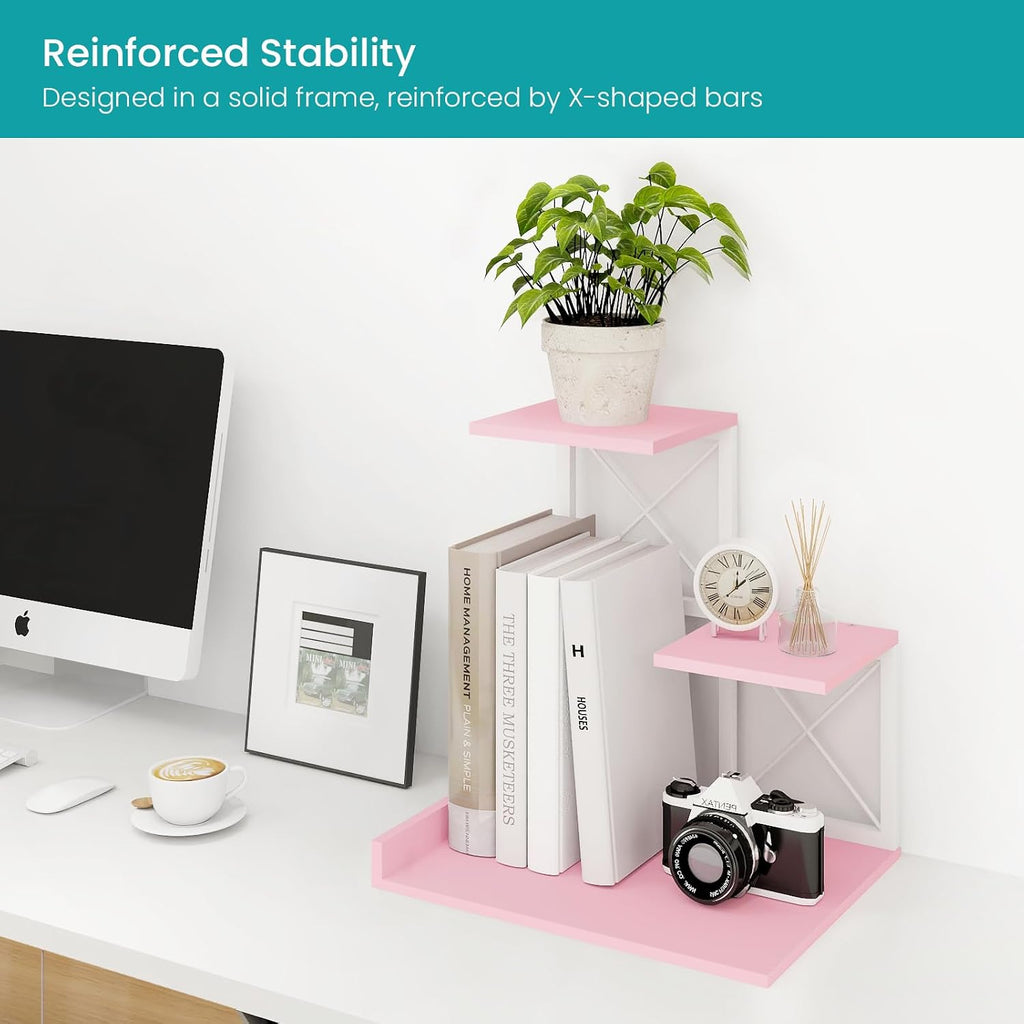 eliteroo desktop shelf, aesthetic desk organizer table top showing dimensions