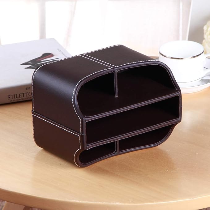 PUSU Remote Control Holder PU Leather 360 Degrees Rotatable Desktop Supply - Image 6