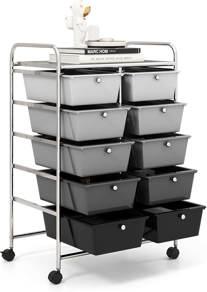 GOFLAME 10-Drawer Rolling Storage Cart, Art Craft Storage Organizer on Wheels by GOFLAME