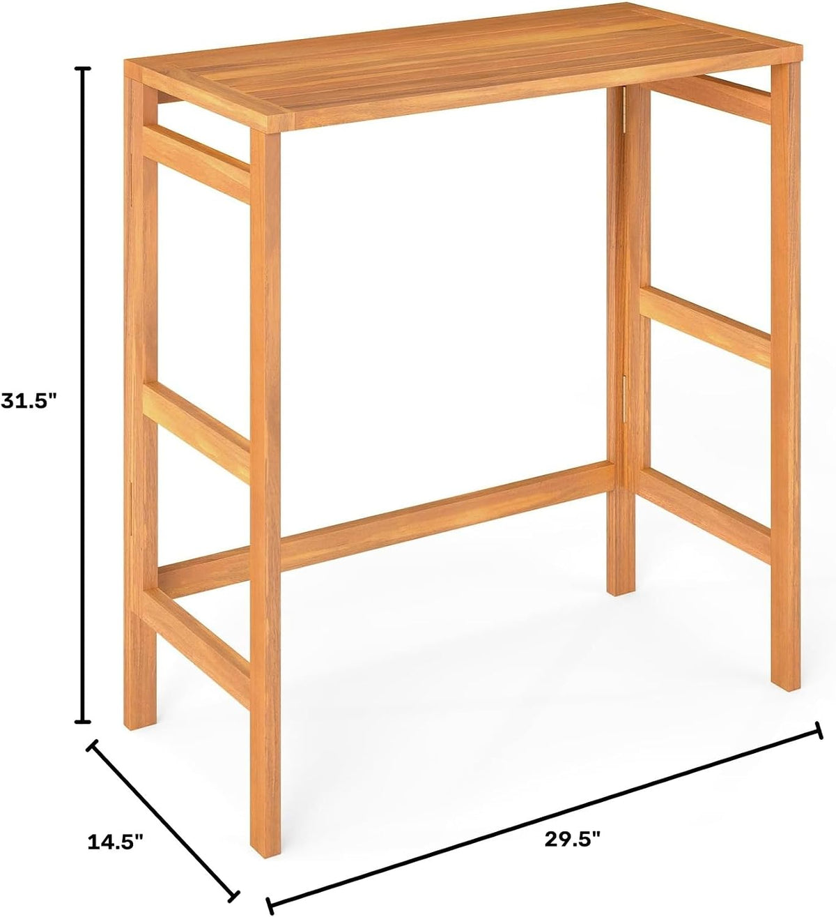 Tangkula Acacia Wood Outdoor Folding Bar Table, Patio Rectangle Counter Heigh...
