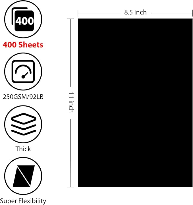 OcePor 400 Sheets Black Cardstock 8.5” x 11”, 92lb/250gsm Black Card Stock - Image 2
