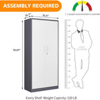 MIIIKO Metal Cabinet with Doors and Shelves, Tall Filing Cabinet for Home Office with Lock, 5 Shelf Steel Storage Cabinet for Office, School, and Garage