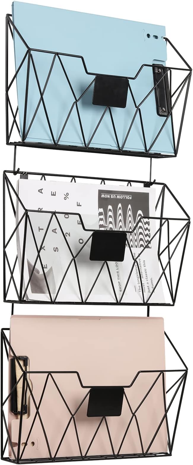 YBING Hanging Wall File Organizer Wall File Holder 3 Pockets Wall-Mounted File by YBING