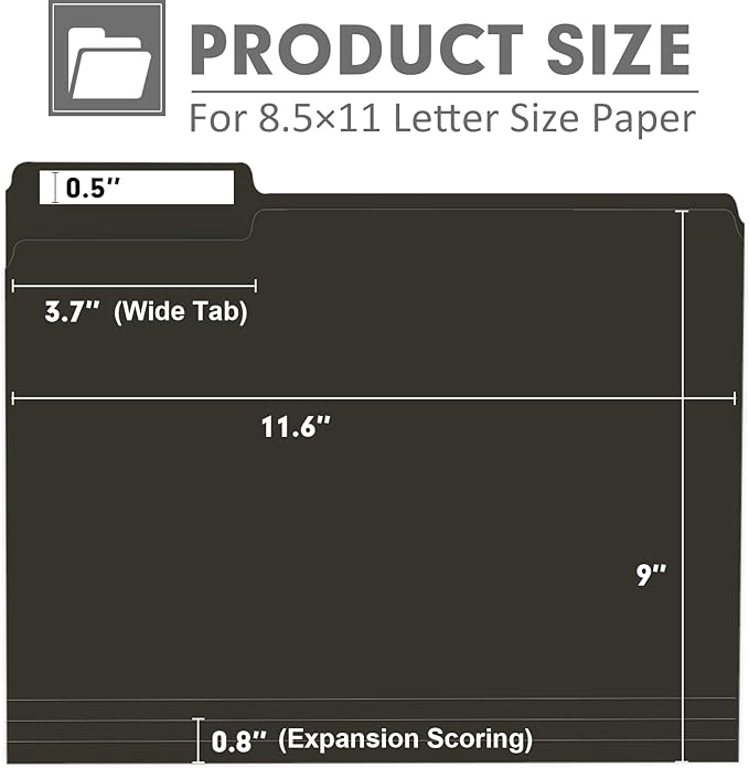 File Folder, PANDRI 120 Pack File Folder, 1/3 Cut Tab, Letter Size, Filing - Image 2