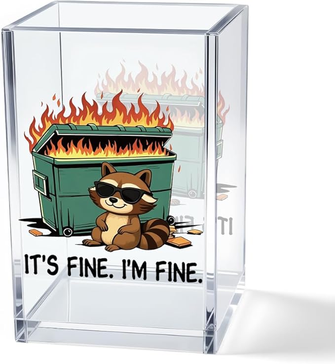 Vgrti It's Fine I'm Fine Acrylic Cosmetic Pencil Pen Holder Cup, Funny Raccoon by Unknown