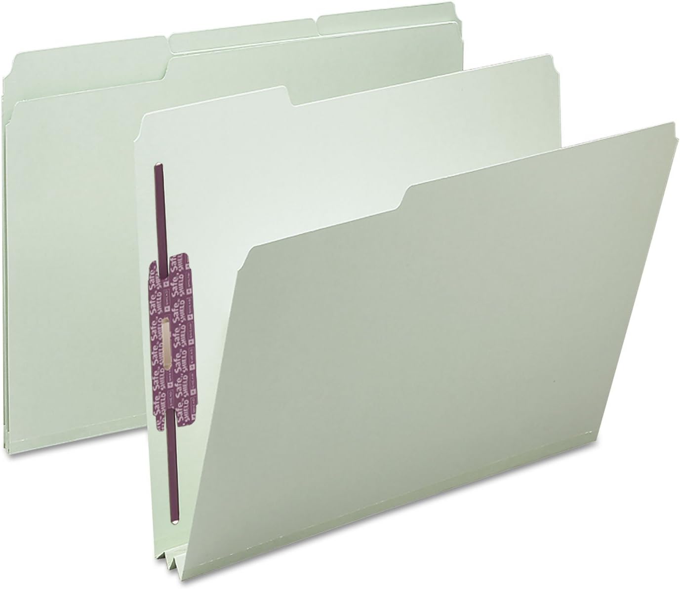 Smead Pressboard Fastener File Folder with SafeSHIELD, 1/3 Cut Tab, 51 Mm Expansion, Letter Size, Gray, Green, 25 Count, 14934