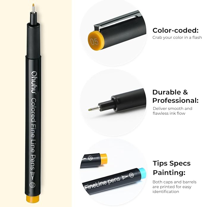 Ohuhu Colored Fineliner Drawing Pens: 18 Packs Fineliners 11 Colored Pens & 7 - Image 4