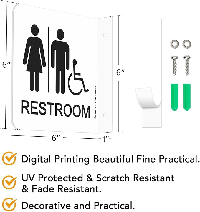 Faittoo Restroom Sign, Bathroom Signs, 2 Pack 6 x 6 Inches Acrylic Sign - Image 2