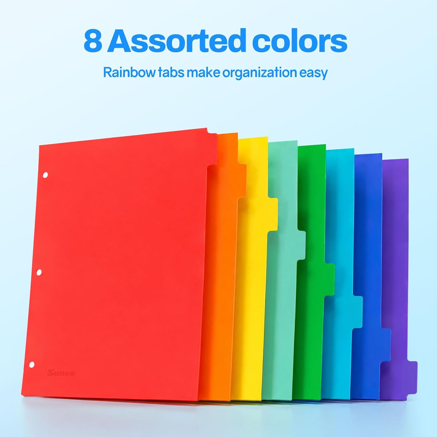 SUNEE 8 Tab Binder Dividers,Plastic Dividers for 3 Ring Binder,3 Ring Binder Dividers with Tabs for School Office Home Supplies,Bright Color, 3 Set