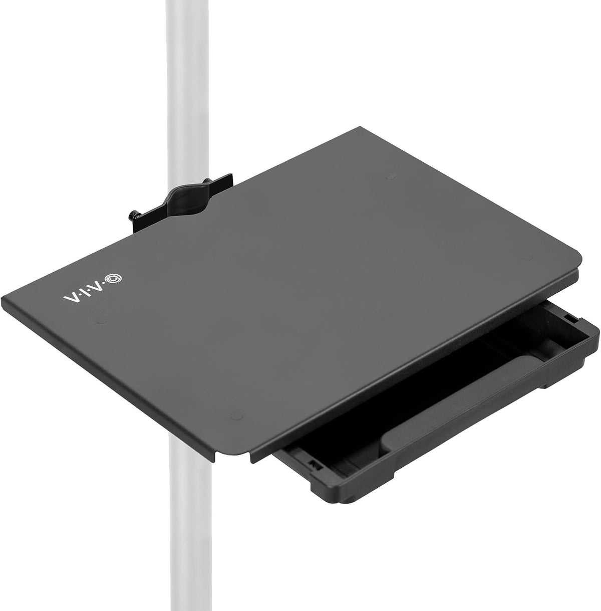 VIVO Black 14 x 10 in Pole Mount Shelf with Drawer, MOUNT-SF13D