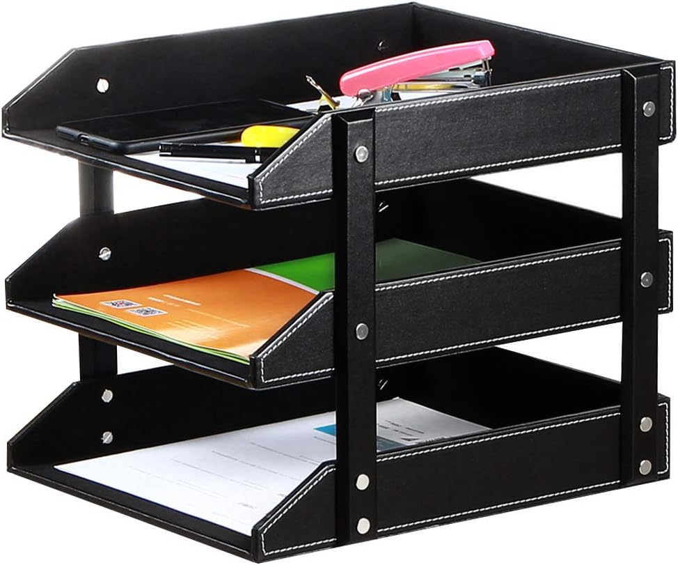pu leather 3-tier stackable letter tray holder,file trays, main product view