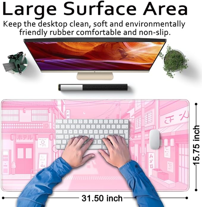 Pink Desk Mat Tokyo Street Desk Mat Anime Japanese Mouse Pad XL Kawaii Large - Image 6