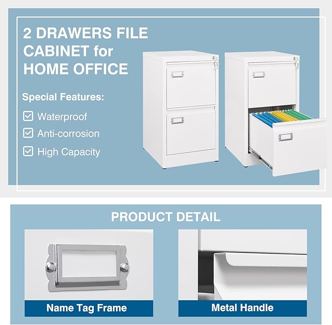 PEUKC 2-Drawer File Cabinet, 16.3" Deep Vertical Filing Cabinet - Image 5