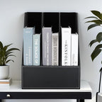 KINGFOM Desktop Wooden Leatherette Magazine File Holder-Organizer-3 Compartment - Image 2