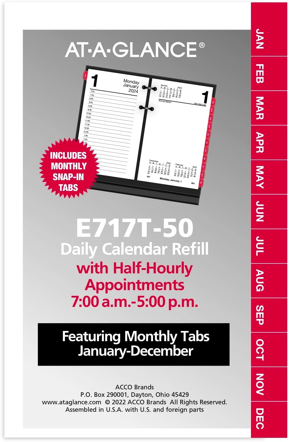 AT-A-GLANCE 2024 Daily Desk Calendar Refill, 3-1/2" x 6", Standard, Loose-Leaf, with Monthly Tabs (E717T5024)