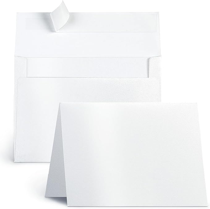 White Shimmer 5x7 Blank Cards and Envelopes, Goefun Pearl White Folded by Goefun