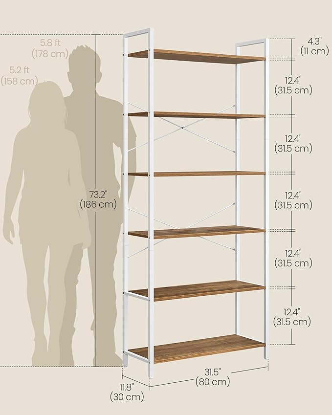 VASAGLE 6-Tier Bookshelf, Bookcase - Image 3