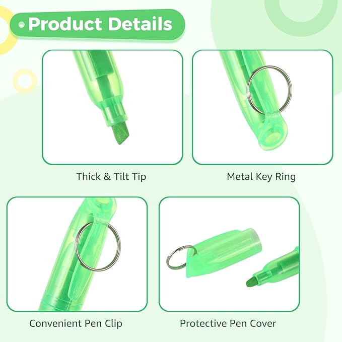 Skdqiee 108 Pieces Small Highlighters, Key Ringed Pocket Highlighter, Colorful - Image 3